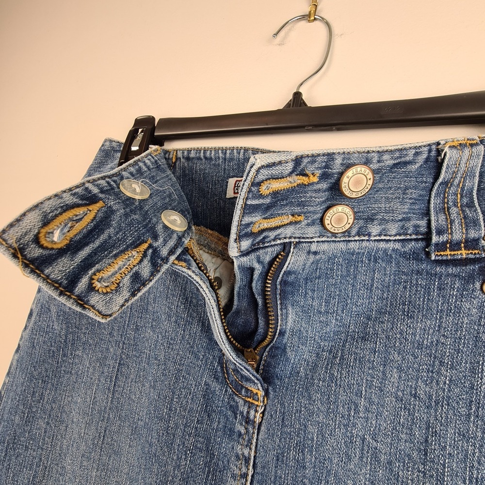Vintage Y2K Faded Glory Denim Midi Skirt Women's Size 4 Slit Adjustable Snap Zip - Picture 5 of 10